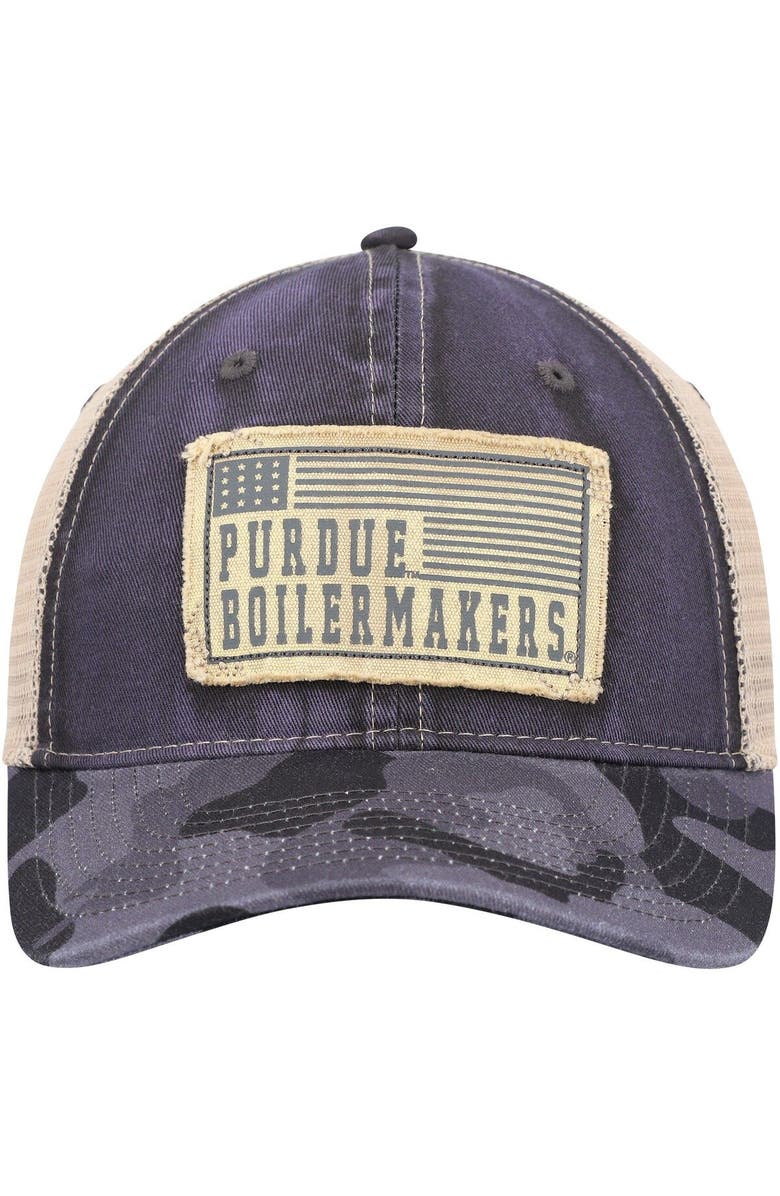 COLOSSEUM Men's Colosseum Charcoal Purdue Boilermakers OHT Military Appreciation United Trucker Snapback Hat, Alternate, color,