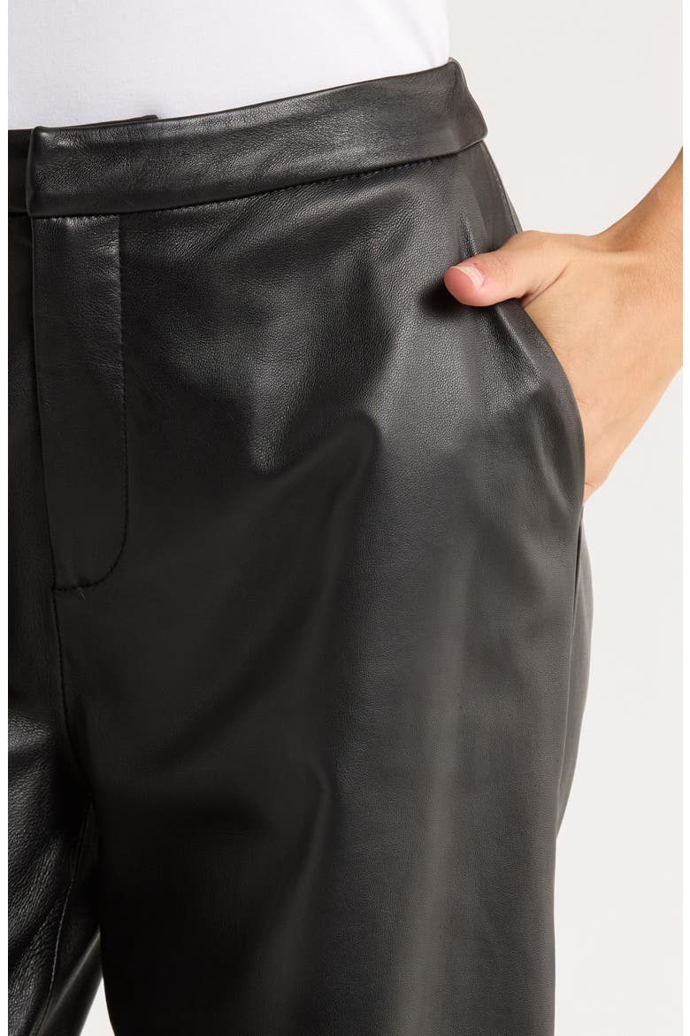 Livvy Straight Leg Lambskin Leather Trousers, Alternate, color, BLACK