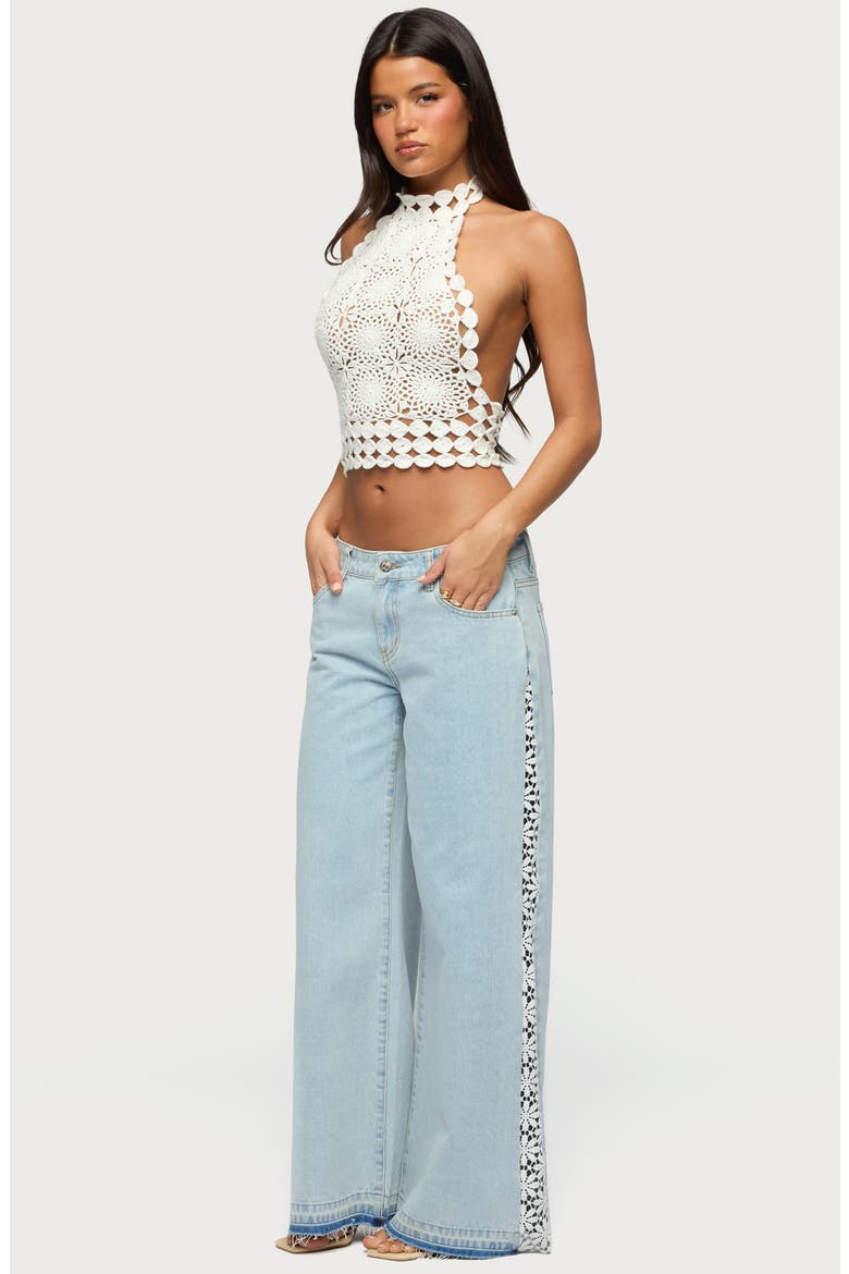 Crochet Open Back Halter Top, Alternate, color, CREAM