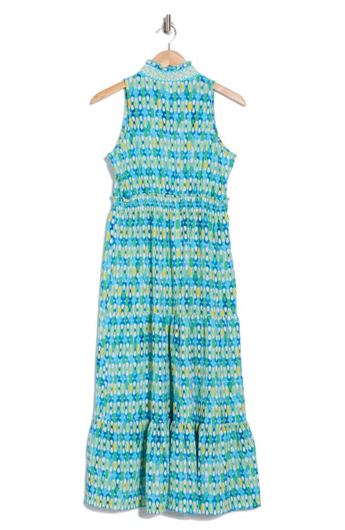 London Times Mock Neck Sleeveless Tiered Maxi Dress In Ivory/blue