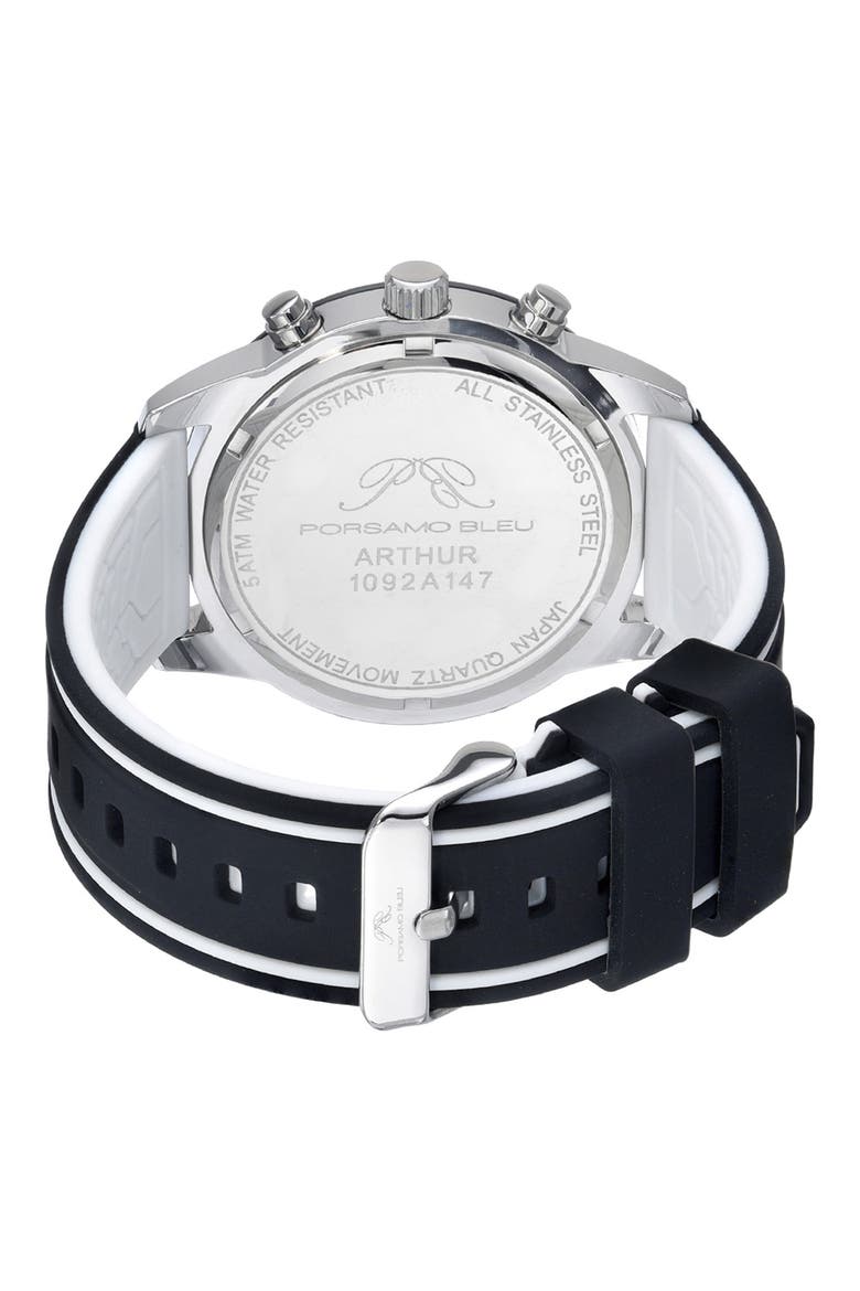 Men's Arthur Chronograph Silicone Strap Watch, 44mm, Alternate, color, BLACK