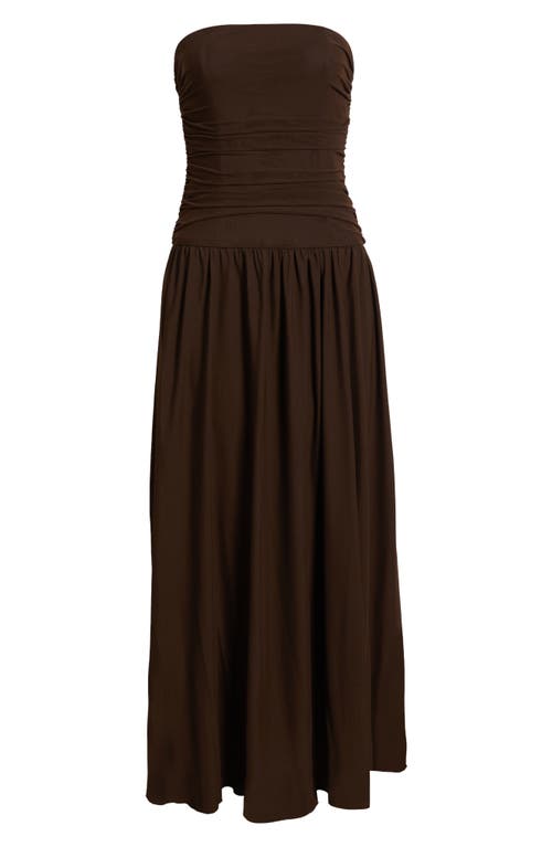Rare London Drop Waist Mesh Maxi Dress In Brown