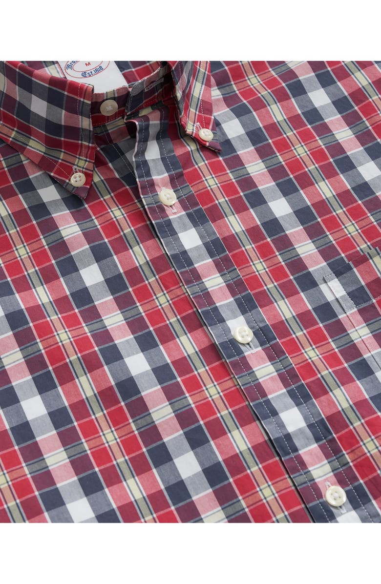 Brooks Brothers Friday Plaid Short Sleeve Cotton Poplin Button-Down Shirt, Alternate, color, 