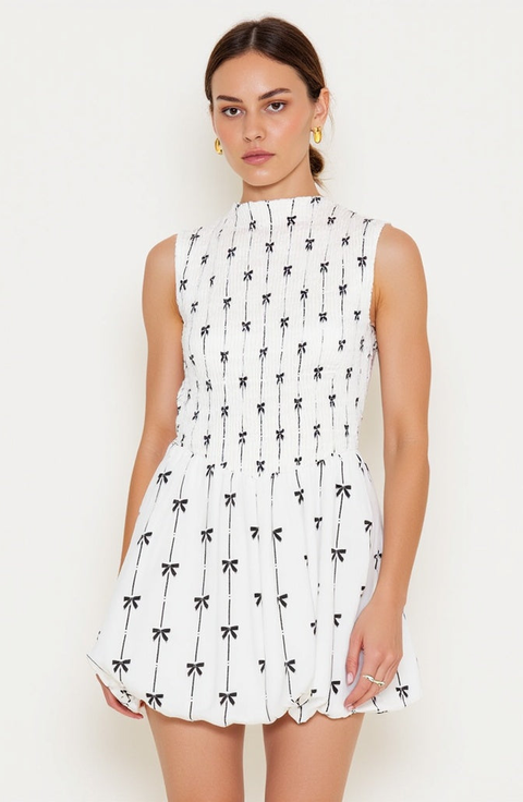 Sleeveless Smocked Mini Dress with High Neckline