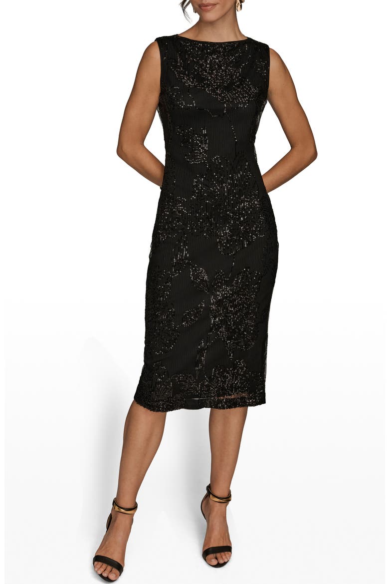 Sequin Mesh Midi Dress, Main, color, BLACK