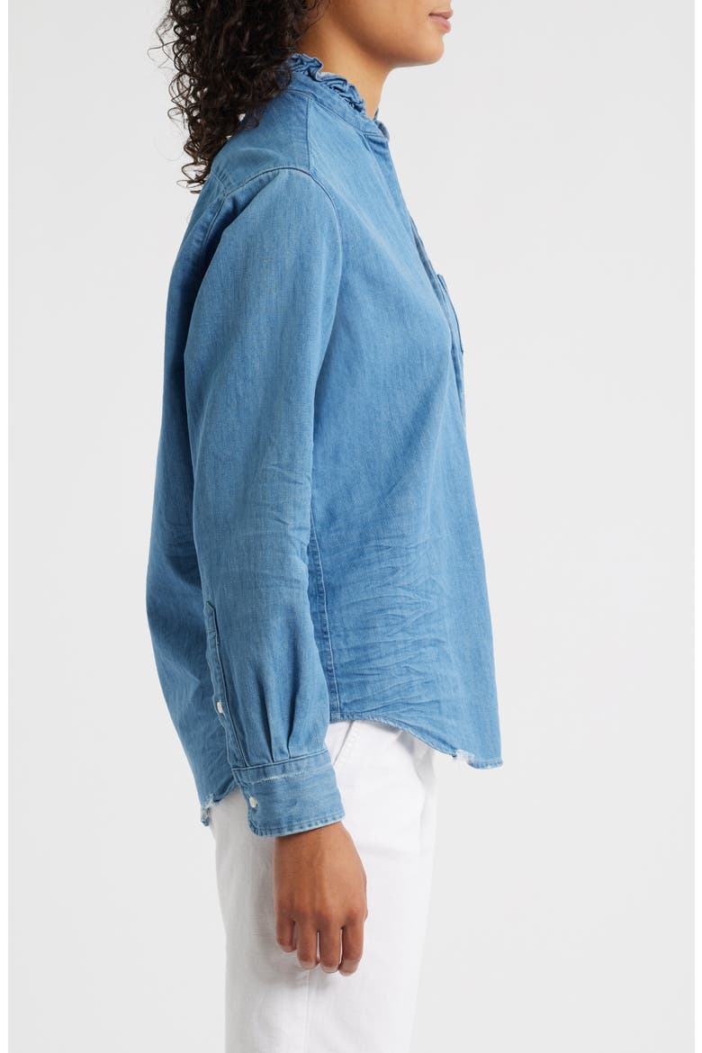 Ruffle Collar Relaxed Button Up Shirt, Alternate, color, VINTAGE STONEWASHED INDIGO