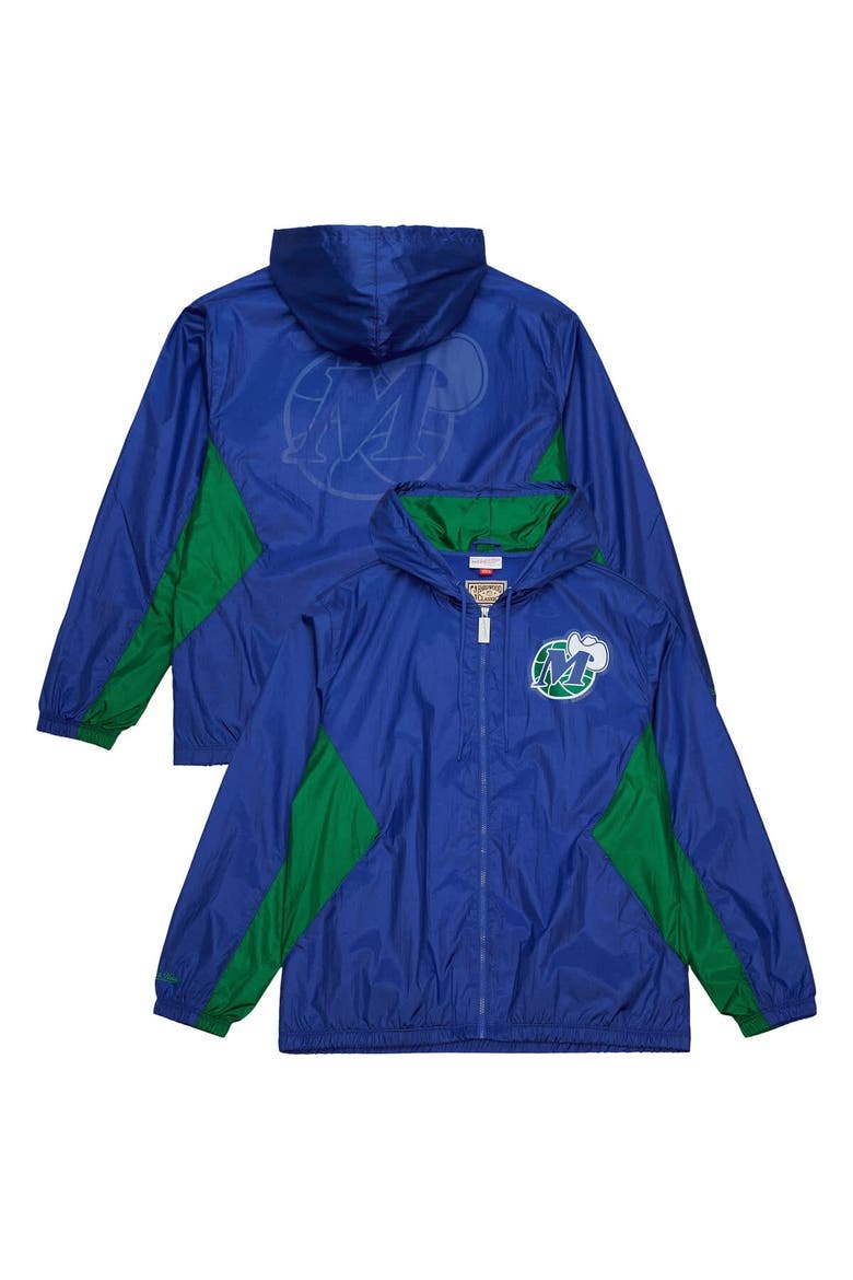 Men's Mitchell & Ness Blue Dallas Mavericks Playmaker Full-Zip Hooded Windbreaker Jacket, Main, color, Blue