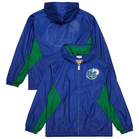 Men's Mitchell & Ness Blue Dallas Mavericks Playmaker Full-Zip Hooded Windbreaker Jacket