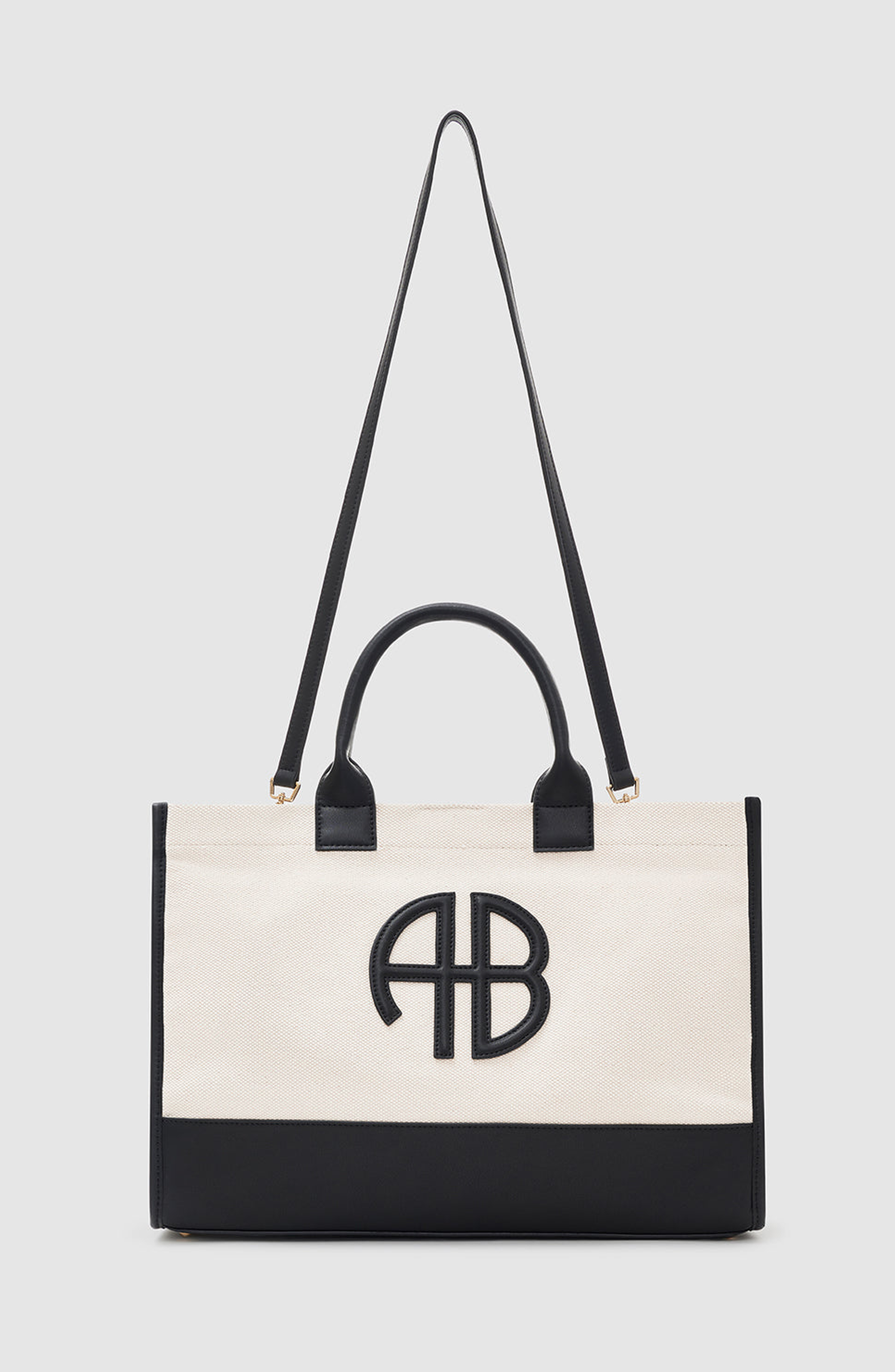 ANINE BING Lara Tote, Alternate, color, Natural Canvas / Black