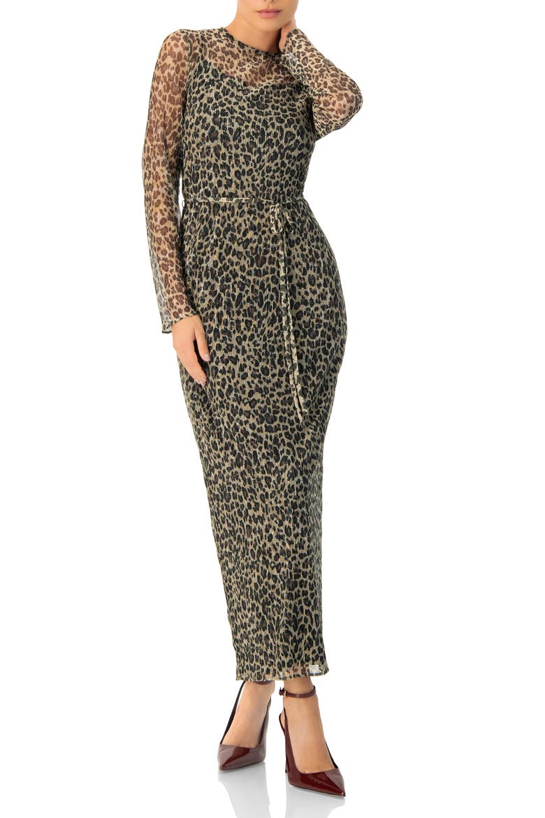 Long See-Though Animal Print Dress, Main, color, Multicolor