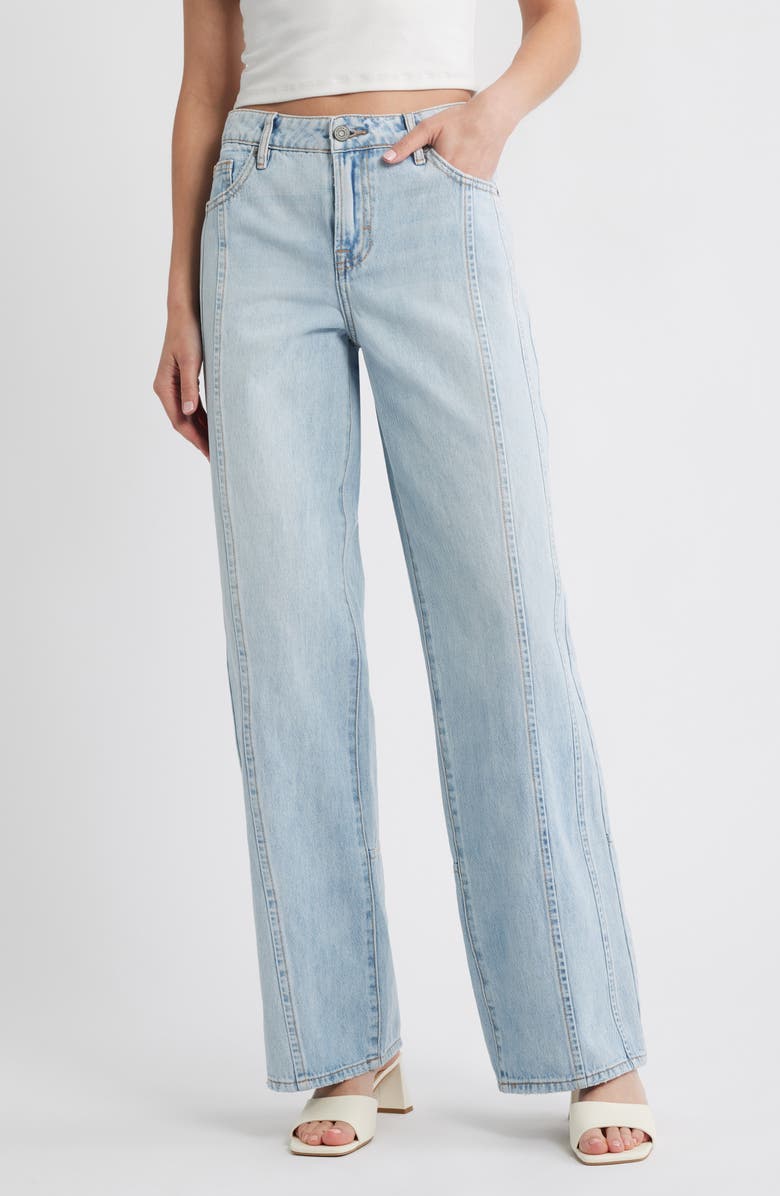 HIDDEN JEANS High Waist Seamed Wide Leg Jeans, Main, color, Light Blue Wash