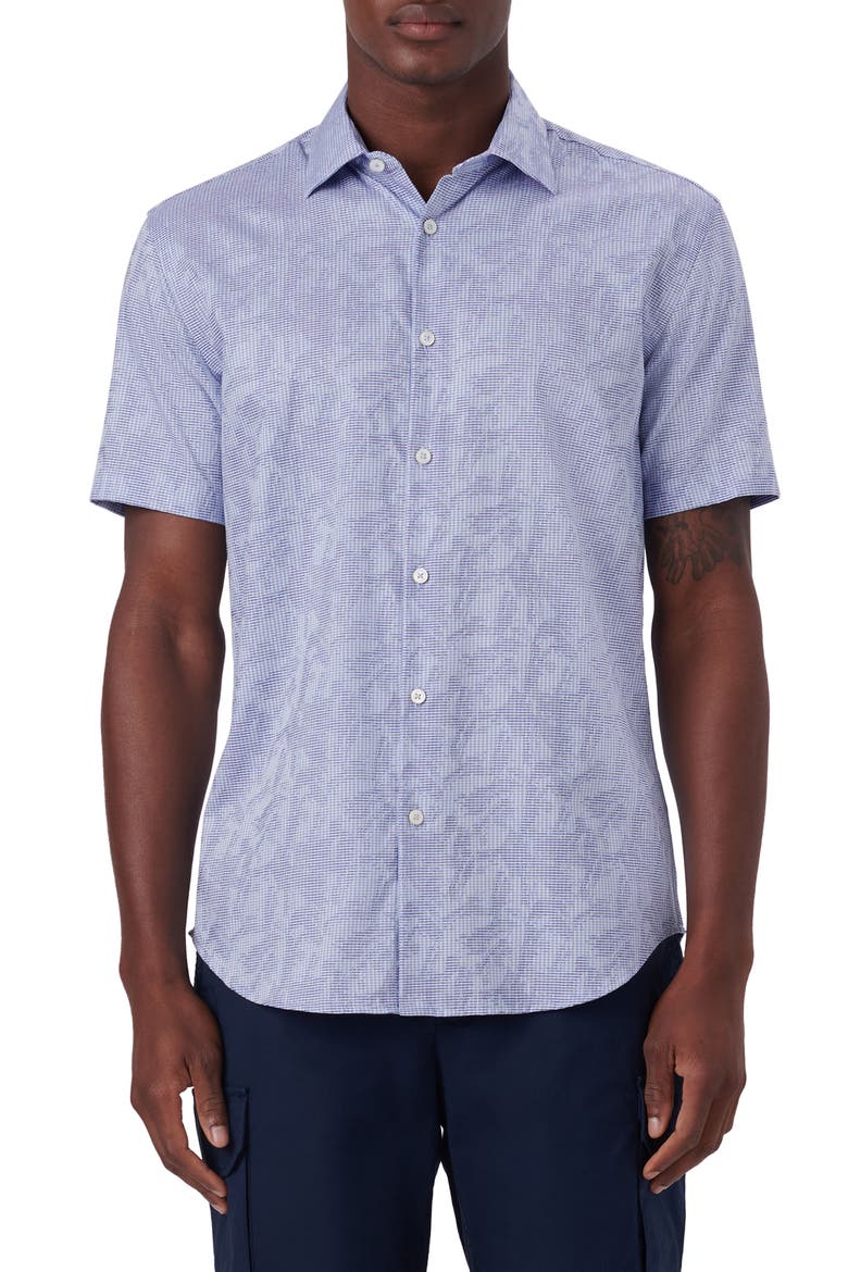 Floral Pincheck Short Sleeve Stretch Cotton Shirt, Main, color, AIR BLUE
