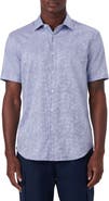 Bugatchi Floral Pincheck Short Sleeve Stretch Cotton Shirt