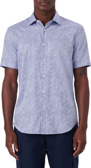 Bugatchi Floral Pincheck Short Sleeve Stretch Cotton Shirt