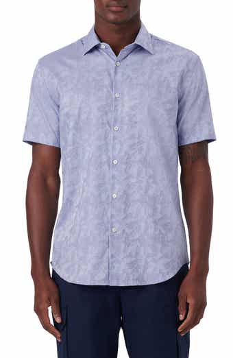 Floral Pincheck Short Sleeve Stretch Cotton Shirt