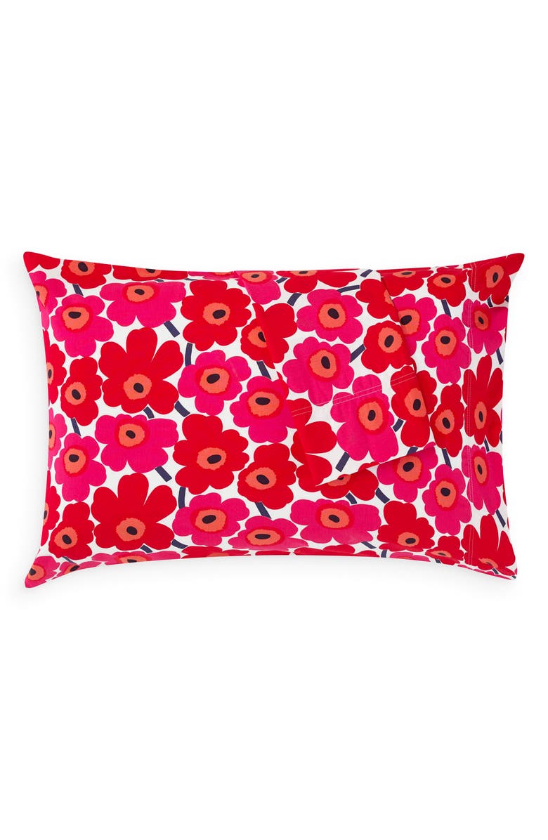 Marimekko Mini Unikko 200 Thread Count Dark Red Pillowcases, Alternate, color, Dark Red
