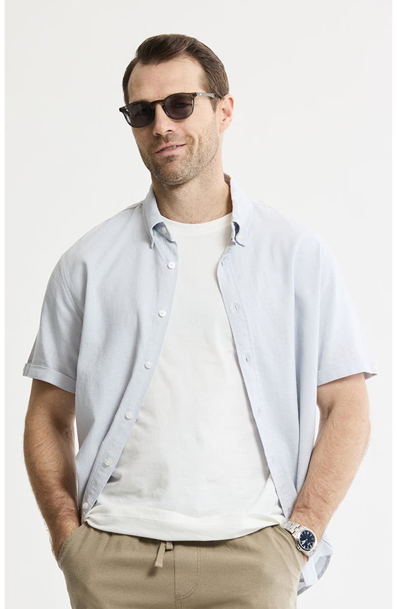 JACHS Linen Blend Short Sleeve Shirt, Main, color, Light Grey