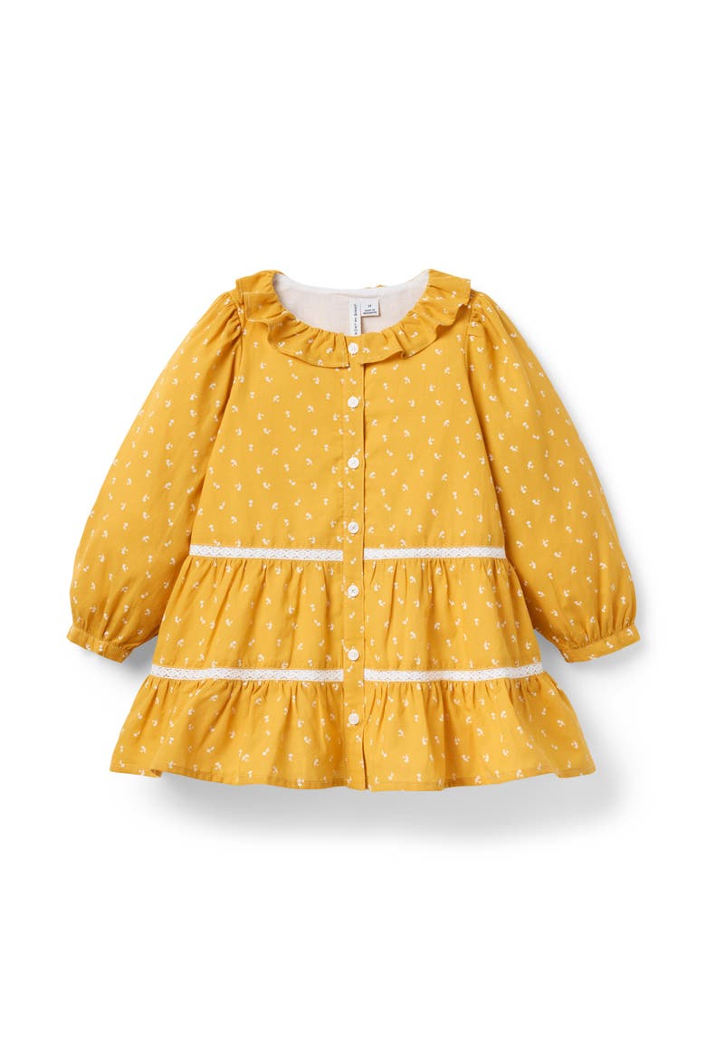 Floral Lace Trim Tiered Dress, Main, color, Yellow