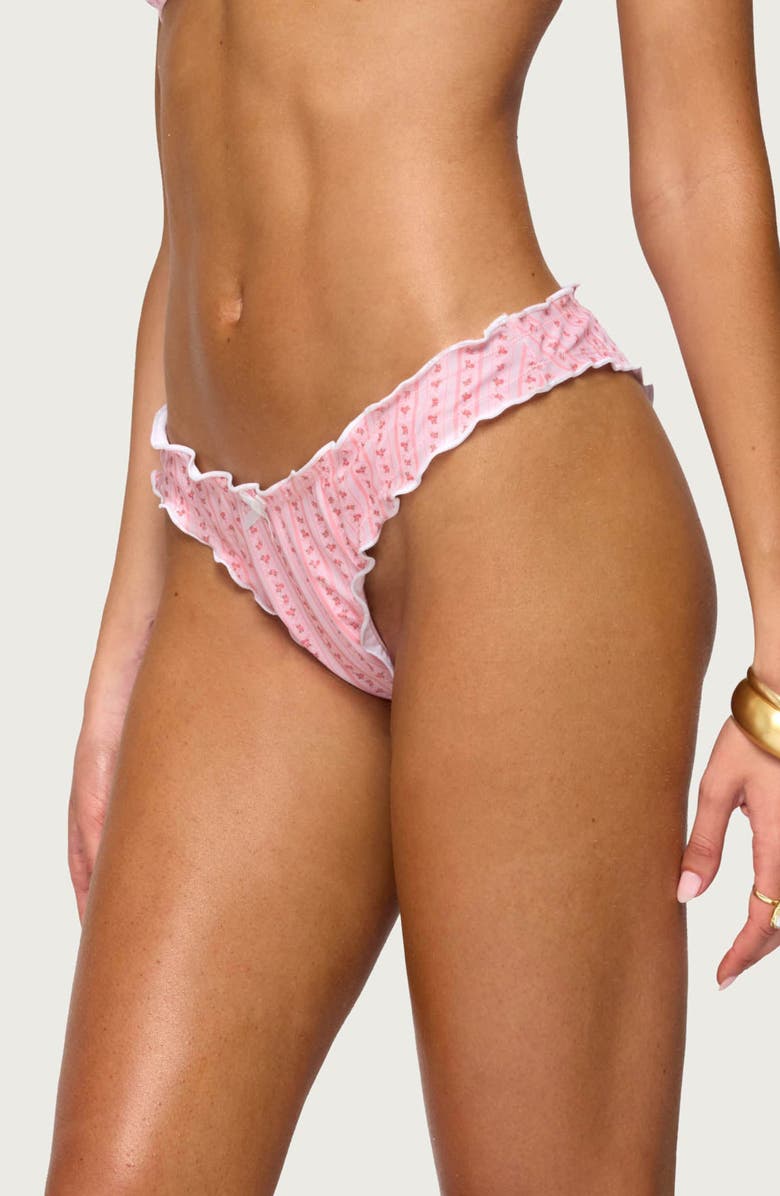 EDIKTED Lettuce Edge Hipster Bikini Bottoms, Alternate, color, Pink