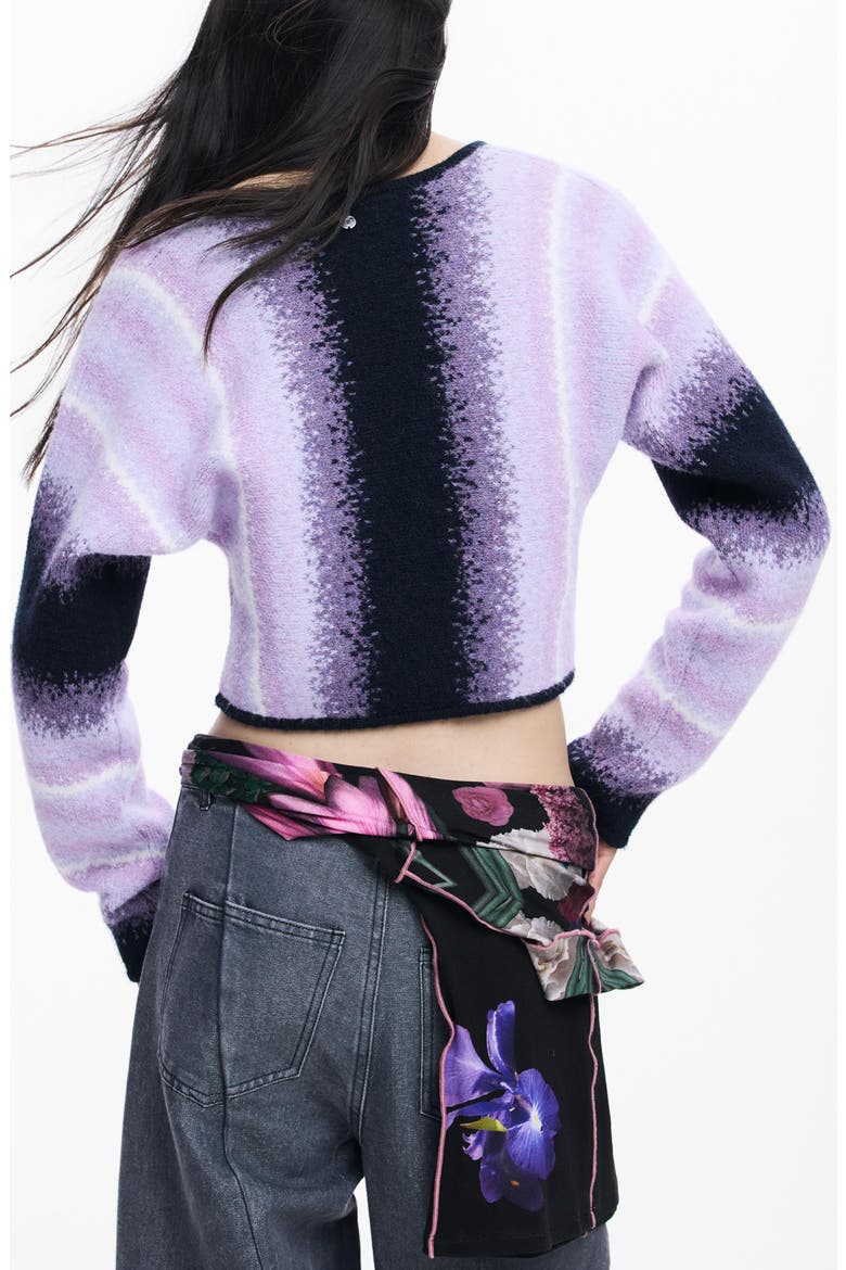 Absract Print Crop Cardigan, Alternate, color, PURPLE MULTI