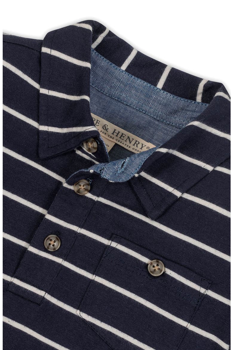 Kids' Organic Short Sleeve Jersey Polo, Alternate, color, Navy Breton Stripe