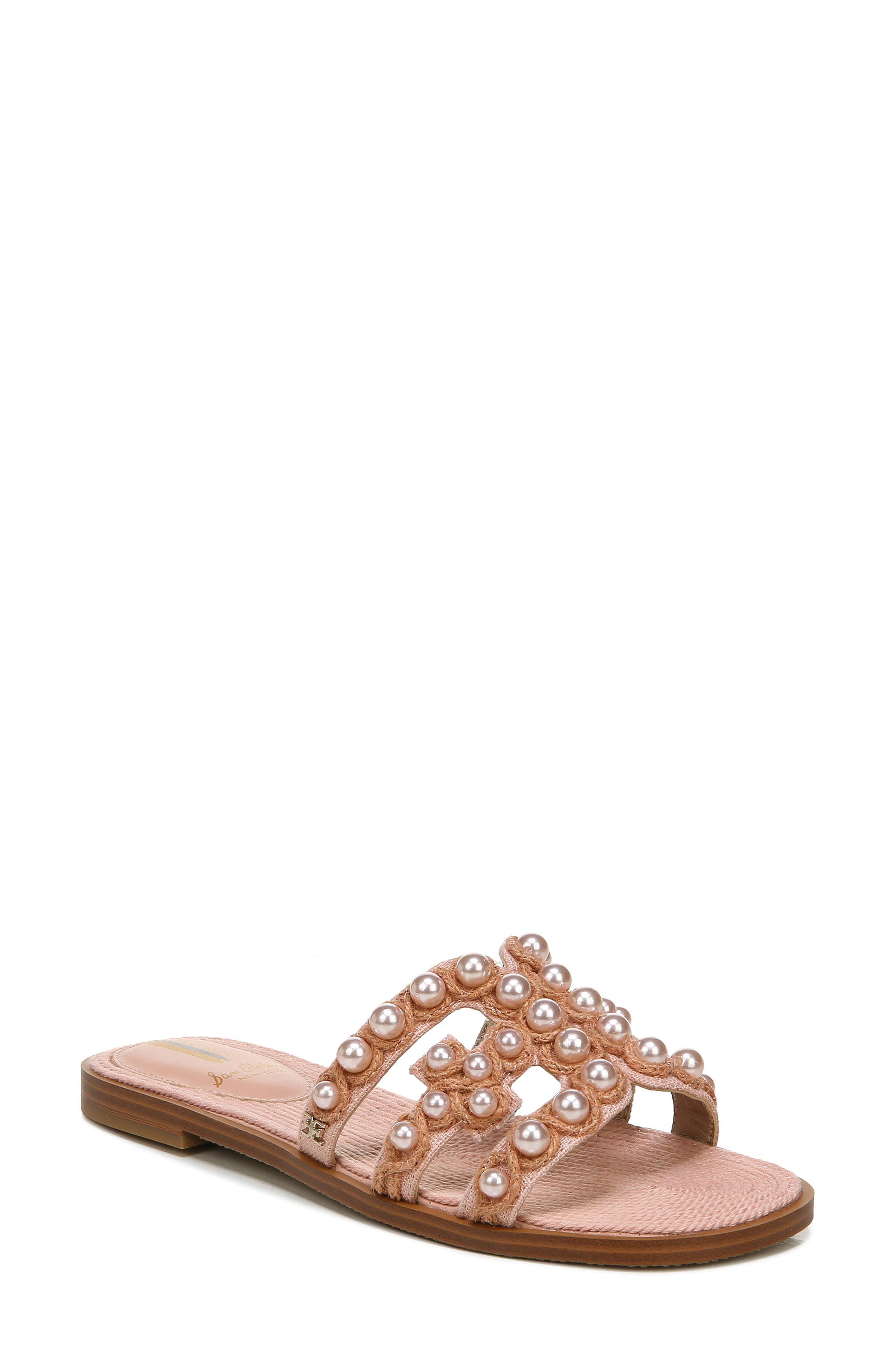 Bay Imitation Pearl Cutout Slide Sandal, Main, color, MISTY ROSE