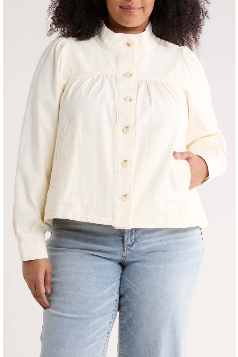 High Neck Stretch Cotton Twill Jacket, Main, color, ECRU