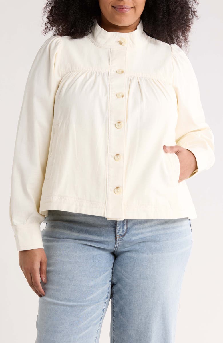 Treasure & Bond High Neck Stretch Cotton Twill Jacket, Main, color, Ecru
