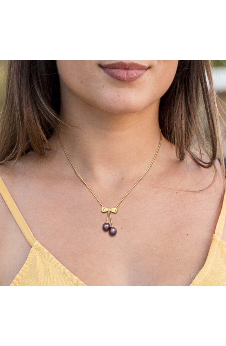 Julianna B. Cultured Pearl & Diamond Bow Necklace 10k, Alternate, color, Tahitian Pearl