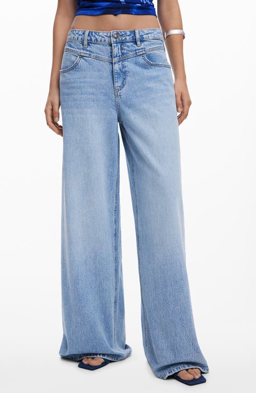 Desigual Low Rise Wide Leg Jeans In Blue