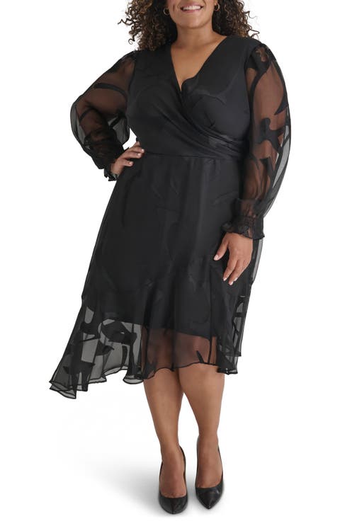 Long Sleeve Surplice Neck Dress (Plus)