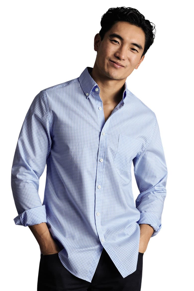 Non-Iron Stretch Poplin Check Shirt, Alternate, color, Cornflower Blue