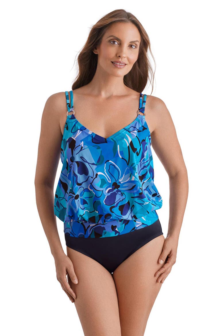 V-Neck Blouson One-Piece Swimsuit, Main, color, Organic Bloom