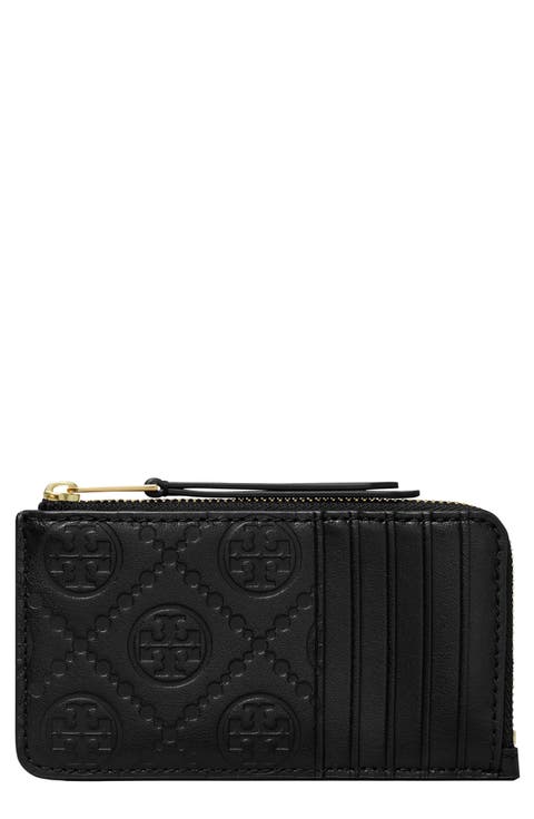T Monogram Debossed Zip Card Case