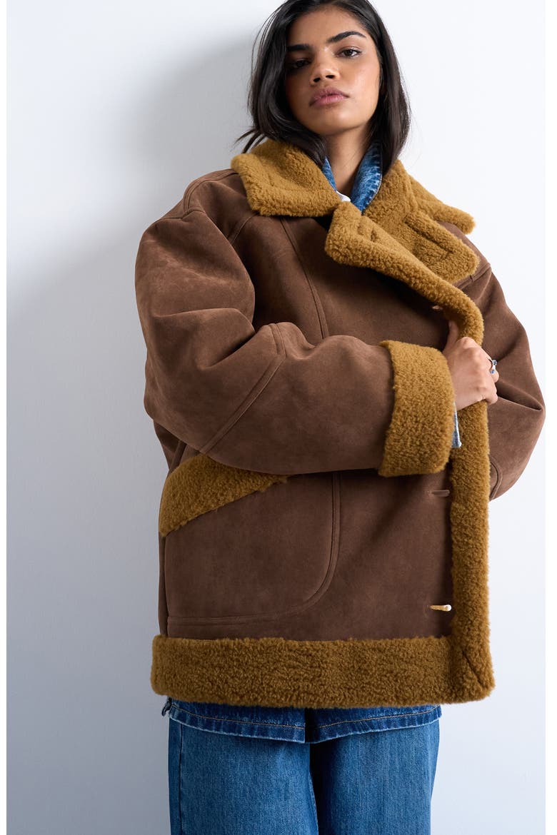 Oversize Faux Shearling Car Coat, Main, color, BROWN