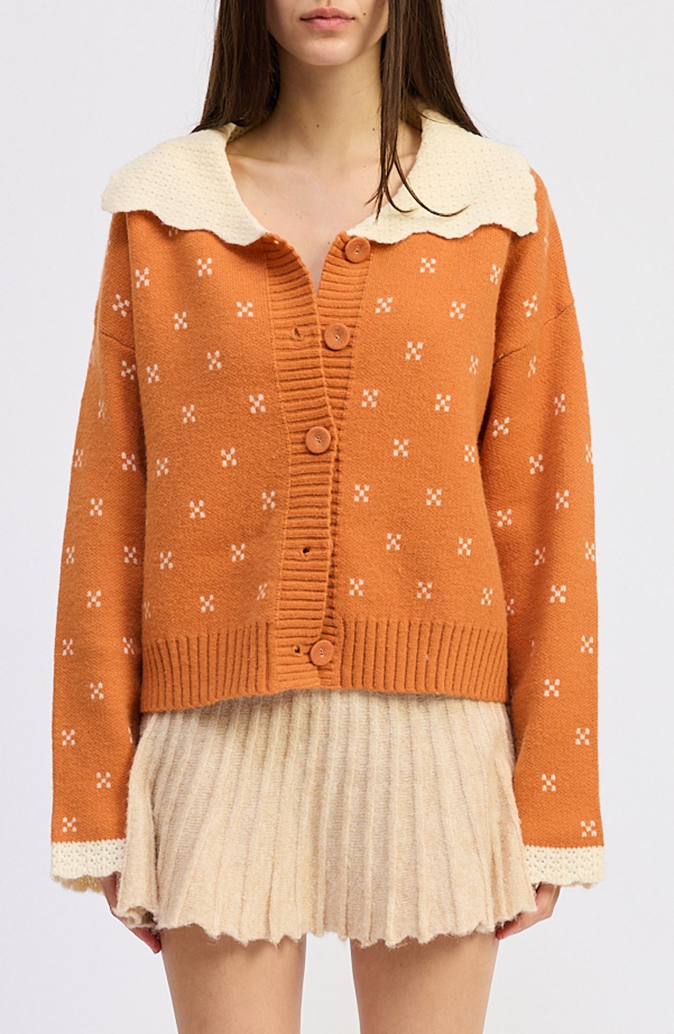 JACQUIE THE LABEL Georgia Contrast Collar Cardigan in Pumpkin 