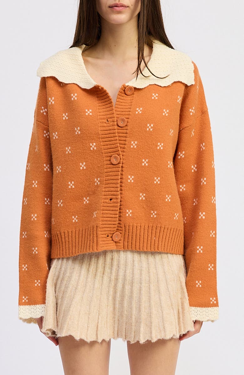 JACQUIE THE LABEL Georgia Contrast Collar Cardigan, Main, color, Pumpkin