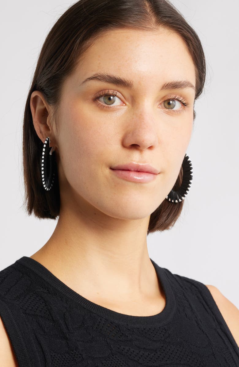 Nordstrom Raffia Wrapped Hoop Earrings, Alternate, color, Black- White