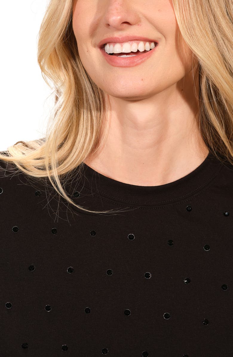 Isaac Mizrahi New York Rhinestone Stretch Cotton T-Shirt, Alternate, color, Black