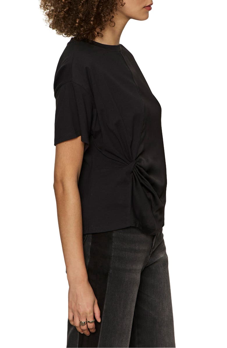 Sanctuary Satin & Cotton Gathered T-Shirt, Alternate, color, Black