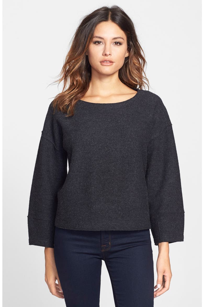 Lightweight Boiled Merino Wool Crop Top, Main, color, CHARCOAL