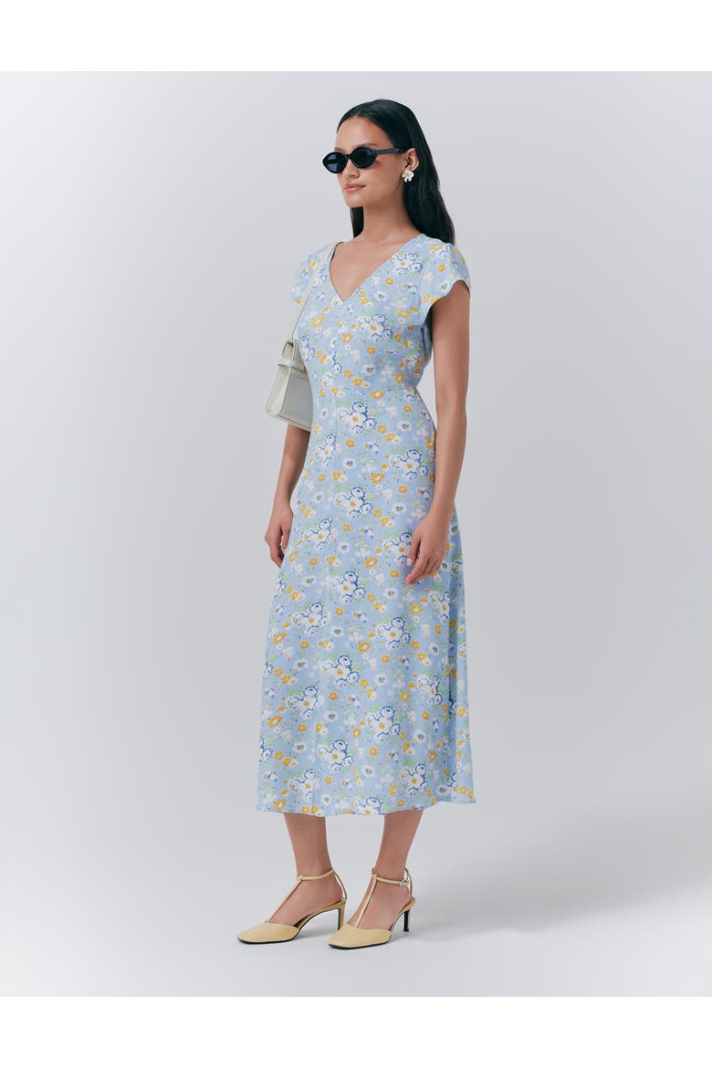 Blair Crepe Floral Sleeveless Midi Dress, Alternate, color, Blue Country Flowers