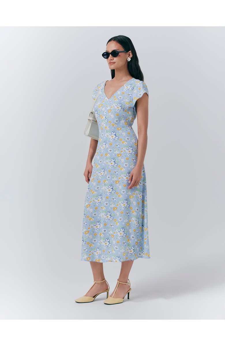 Ghost London Blair Crepe Floral Sleeveless Midi Dress, Alternate, color, Blue Country Flowers