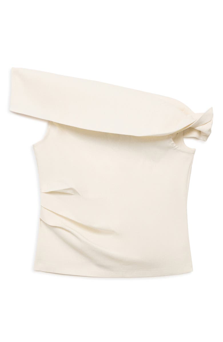MANGO Pleated One-Shoulder Top, Alternate, color, Ecru