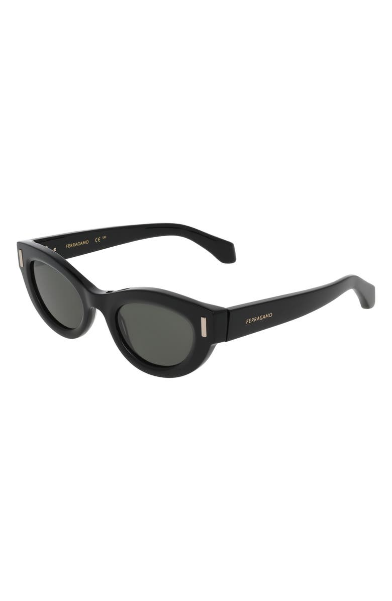 FERRAGAMO 49mm Small Cat Eye Sunglasses, Alternate, color, Black