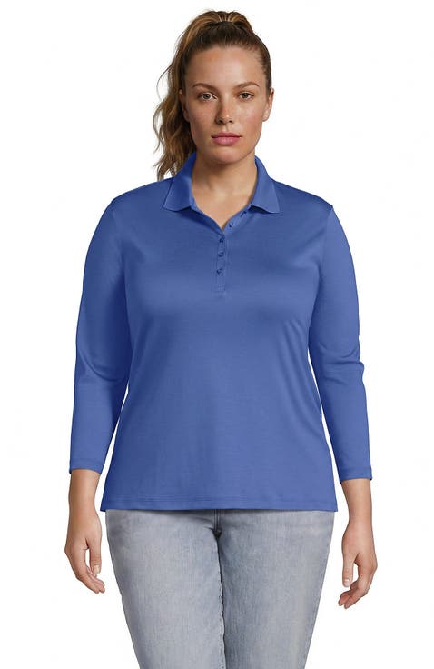 Plus Size Supima Cotton 3/4 Sleeve Polo Shirt