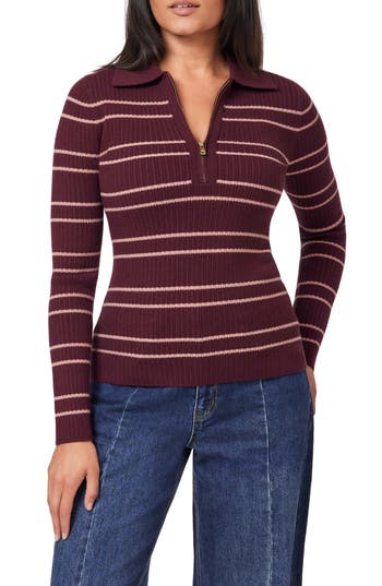 Scotch & Soda Stripe Zip Polo Sweater In Red