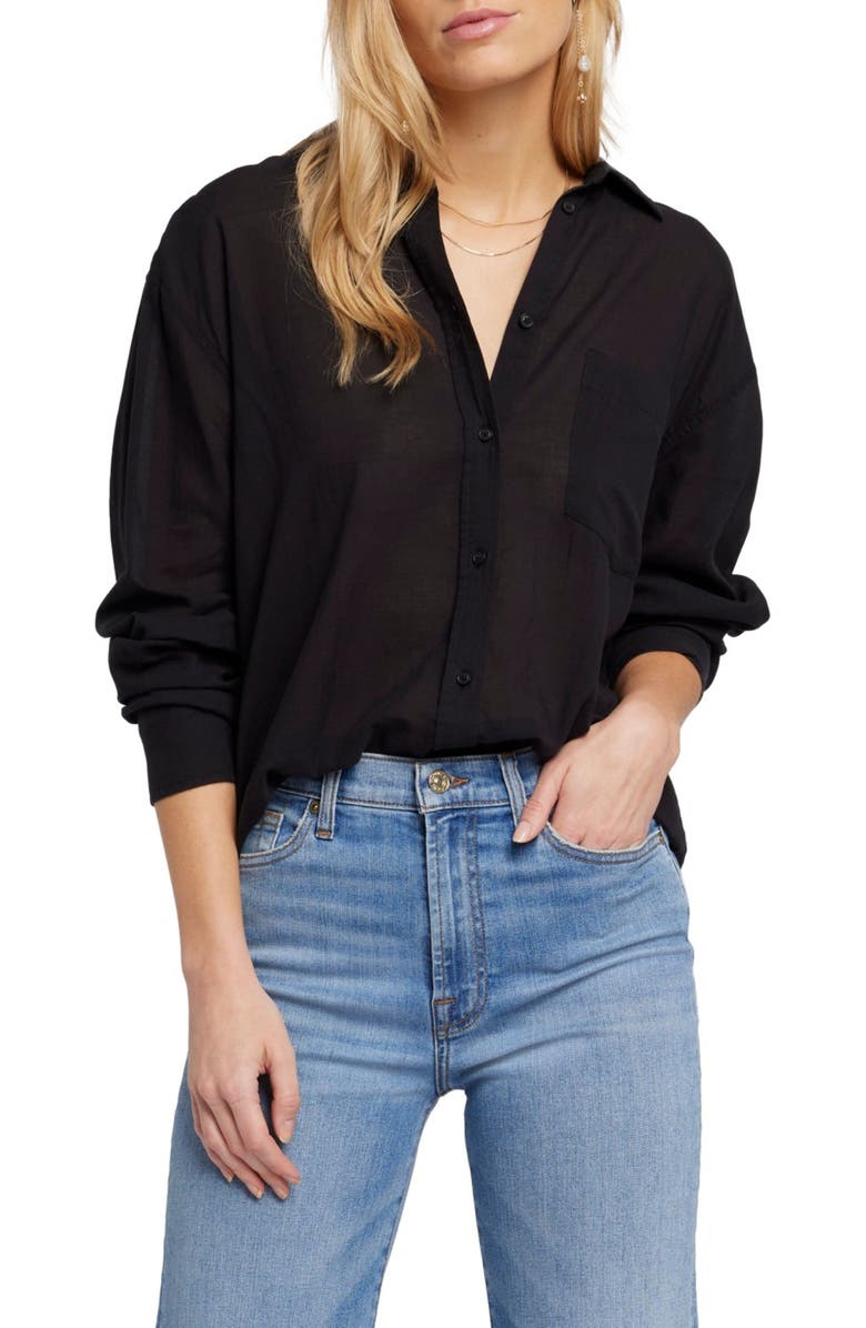 Seven Voile Cotton Button-Down Shirt, Alternate, color, Black