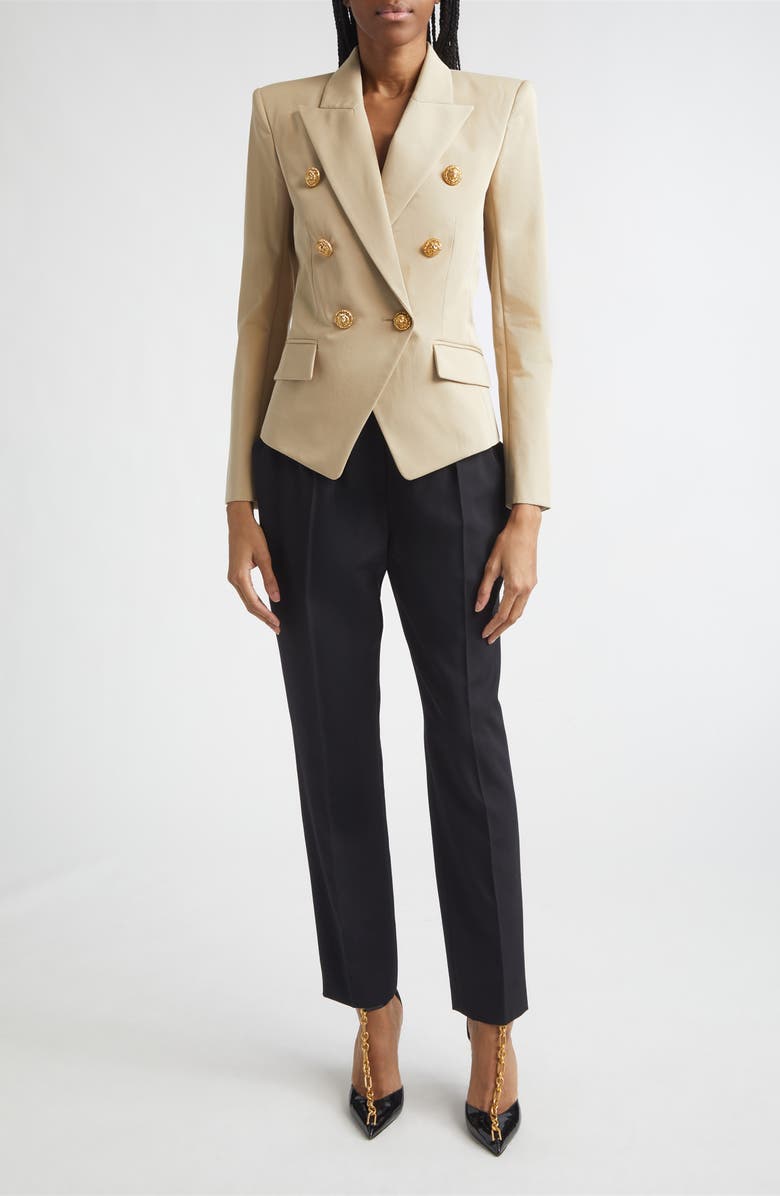 Balmain Tailored High Waist Wool Grain de Poudre Pants, Alternate, color, Black