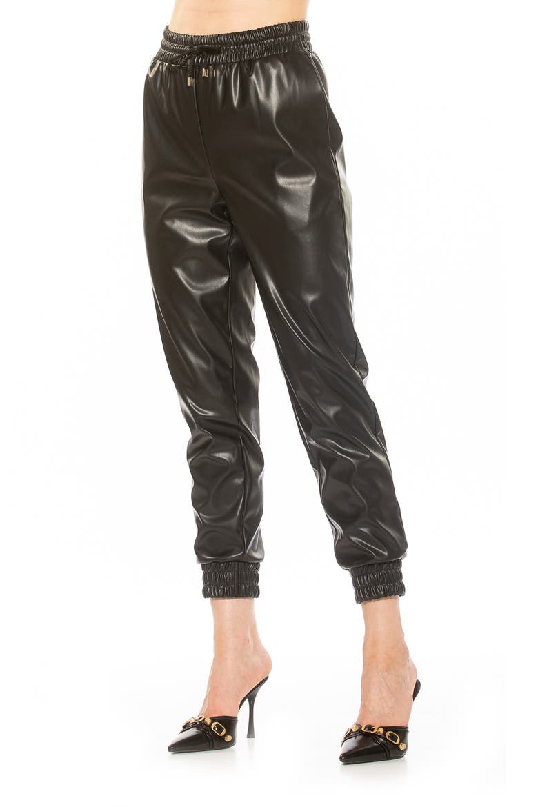 Axel Faux Leather Joggers, Alternate, color, BLACK